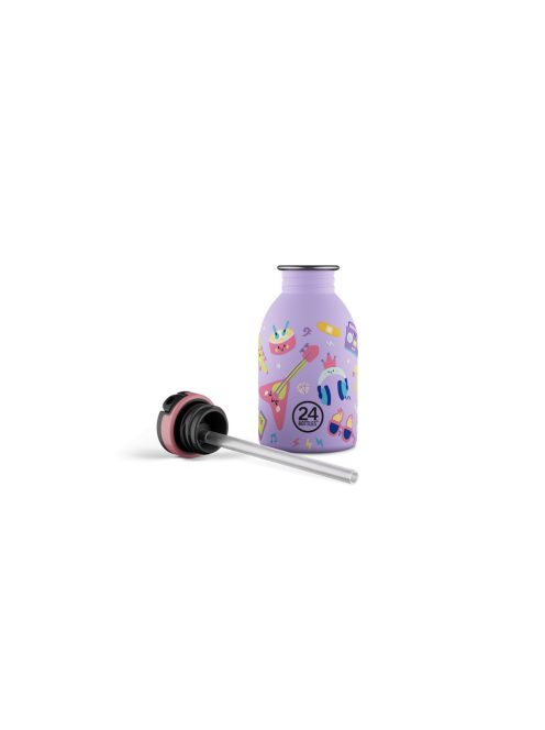 24BOTTLES Kids Urban 250ml rozsdamentes acél kulacs szívószálas kupakkal, Music Friends