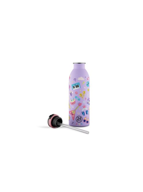 24BOTTLES Kids Urban 500ml rozsdamentes acél kulacs szívószálas kupakkal, Music Friends