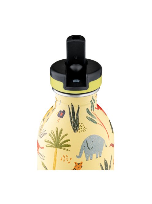24BOTTLES Kids Urban 250ml rozsdamentes acél kulacs szívószálas kupakkal, Jungle Friends