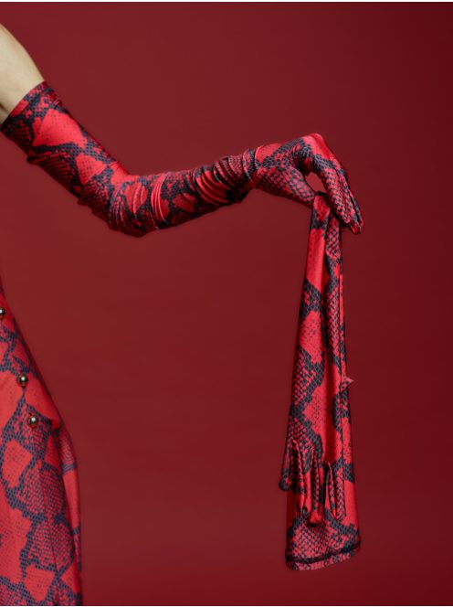 ZAVODI  Zavodi Scarlet Python Glove – 80 cm-es Piros Kígyómintás Elasztikus Kesztyű